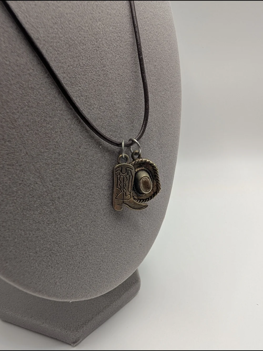 Necklace with Cowboy Hat and Boot Charms - Brown